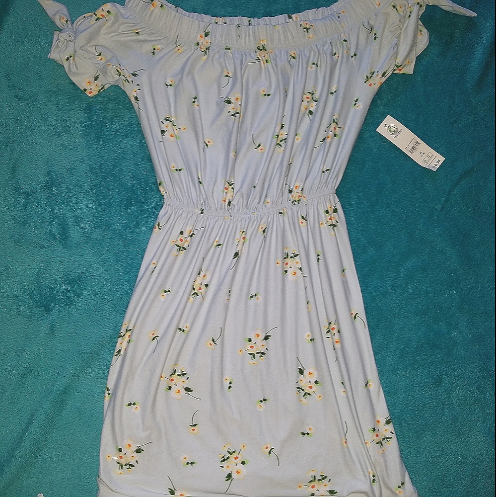 No Boundaries Off Shoulders Floral Baby Blue Dress
